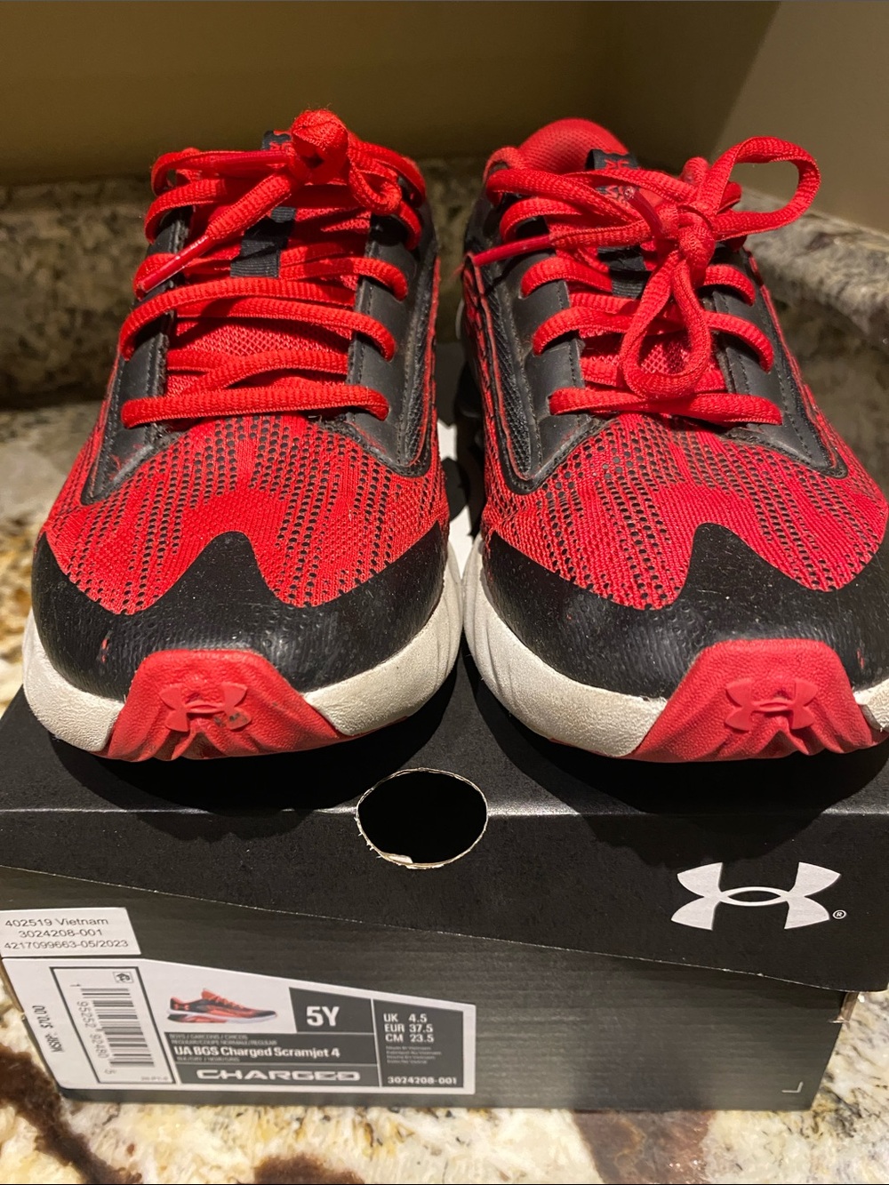 Under Armour Red and Black Youth Athletic Sneakers